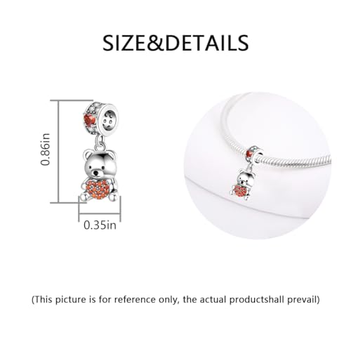 Charm for Bracelets and Necklaces, Heart Animals 925 Sterling Silver Bead Celestial Sun Moon Star Charms Jewelry Gift for Women Girls - color: Bear Heart Charm