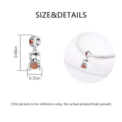 Charm for Bracelets and Necklaces, Heart Animals 925 Sterling Silver Bead Celestial Sun Moon Star Charms Jewelry Gift for Women Girls - color: Bear Heart Charm