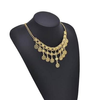 Boho Coin Charm Necklace for Women Layered Pirate Necklace Gold Coin Beaded Pendant Necklace Chunky Coins Tassel Ethnic Gypsy Costume Accessories Jewelry Gifts - style: B