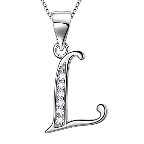 Aurora Tears Letter Necklace Initial 925 Sterling Silver Alphabet Pendant Crystal Name Gift Women Cubic Zirconia Jewelry - color: L