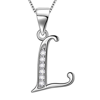 Aurora Tears Letter Necklace Initial 925 Sterling Silver Alphabet Pendant Crystal Name Gift Women Cubic Zirconia Jewelry - color: L