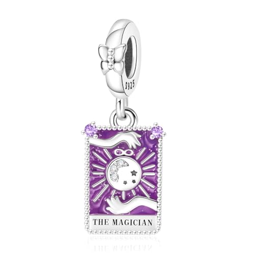 925 Sterling Silver Dangle Charm Fit Women Bracelet And Necklaces Jewelry | Medallion Pendants Beads Jewelry Charms for Women Fashion Gift Family Friends Mother's Day - color: Tarot Cards Magician Dangle Charm M1413