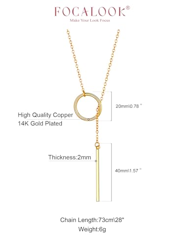 FOCALOOK Long Necklaces for Women, 14K Gold Plated Lariat Drop Bar Pendant | Hypoallergenic, 28"-30" Long Y-Shaped Chain, Layered Look, Minimalist Trendy Jewelry, Pairs Perfectly with V-Necklines - color: 01:Gold