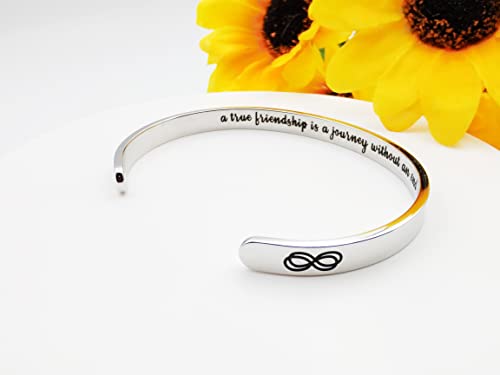 Dczosily Inspirational Bracelets for Women Stainless Steel Cuff Bracelet Engraved Jewelry Motivational Bangles Personalized Gifts for Best Friend/Mom - style: Friend-A true friendship is a journey without an end