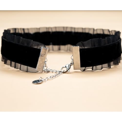 Women's Black Velvet Lace Letter Choker Collar for Halloween, 15-inch | Made of Velvet Lace Ribbon and Silver Letter Charms, Lobster-claw Closure, Daily Gothic Style, Avoid Water & Perfume - color: KITTEN