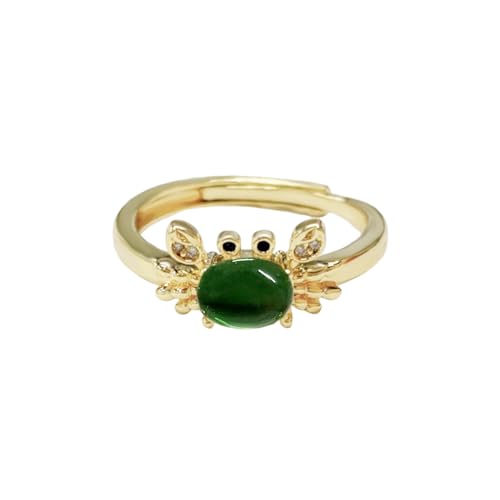 Dtja Crystal Crab Statement Ring for Women Gold Plated Expandable Cute Marine Animal Adjustable Open Wrap Finger Ring Elegant Birthday Holiday Party Jewelry - color: Green