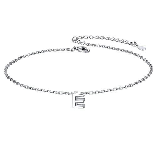 ChicSilver Initial Bracelet for Women 925 Sterling Silver Letter Initial Bracelet Dainty Personalized 26 Alphabet Jewelry Gifts for Birthday Anniversary Wedding - style: E