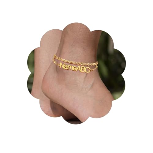 FindChic Custom Ankle Bracelets for Women, Stainless Steel Figaro/Cuban/Wheat/Rope/Herringbone Chain Anklets, Beach Foot Jewelry 8.5''-10.5'' Adjustable & Waterproof, with Gift Box - style: Rope Chain-Gold