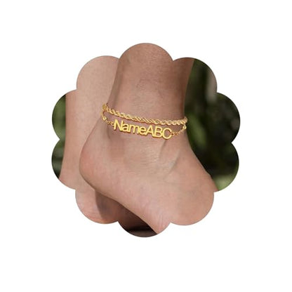 FindChic Custom Ankle Bracelets for Women, Stainless Steel Figaro/Cuban/Wheat/Rope/Herringbone Chain Anklets, Beach Foot Jewelry 8.5''-10.5'' Adjustable & Waterproof, with Gift Box - style: Rope Chain-Gold