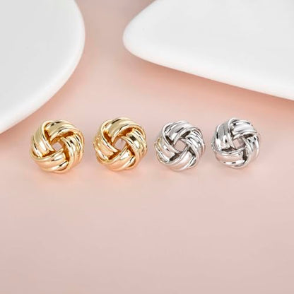 Love Knot Stud Earrings for Women Gold Plated Knot Earrings Geometric Twisted Statement Earrings Trendy Jewelry - color: Gold 15mm Knot