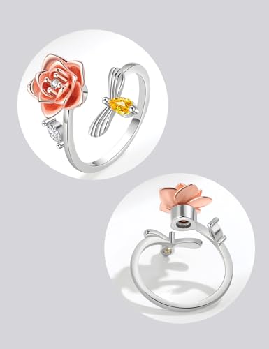 Anxiety Rings for Women – Adjustable Flower Spinner Ring, Daisy & Sunflower Fidget Ring, Gold Plated Calming Jewelry - style: Style 05