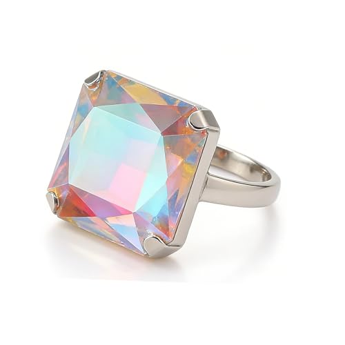 Exaggerated Square Large Glass Crystal Open Ring for Women Trendy Vintage Chunky Geometric Adjustable Big Statement Ring Cocktail Prom Party Jewelry - color: Colourful