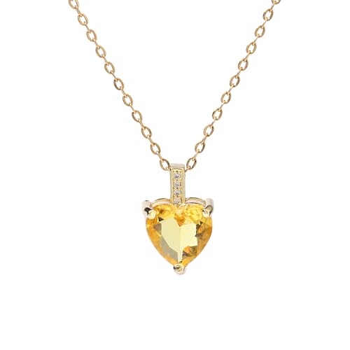 Heart Birthstone Necklace for Women, 14K Gold Plated Birthstone Pendant Necklace Cubic Zirconia Diamond Necklace Dainty Gold Necklace Birthday Gifts for Women Girls - color: 11. November(Citrine)