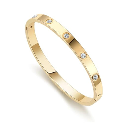 Friendship Love Bracelet for Women, 18K Gold Plated Titanium Steel Cuff - color: Gold, size: Zircon 7''