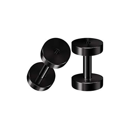 Pair of 316L Surgical Steel Black Anodized Screw-fit Piercing Jewelry Ear Stretching Lobe Plugs flesh Tunnel Earring - style: A03 2Pcs 12g (2mm)