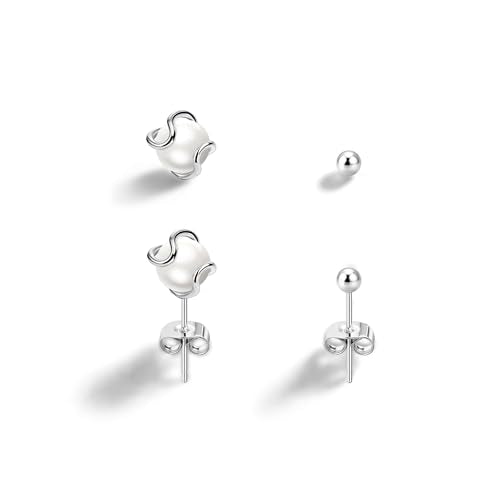 IMBOS Pearl Earrings 14k Gold Plated Daisy Flower Stud Earrings for Women Ball Stud Flat Back Earring Hypoallergenic Statement Earring Trendy Jewelry Gift for Women - color: Silver-Caged Pearl Ball