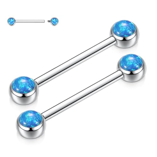 14G Nipple Rings Titanium Nipple Jewelry for Women Bridge Piercings | 1 Pair Nipple Bars,Hypoallergenic Nipple Barbells,Internally Threaded Nipple Piercings,Tongue Rings,Straight Barbells - color: Styele4:Blue Opal,Silver, size: 14G+9/16"(14mm)