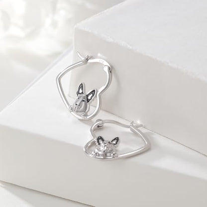 LES OSEWA Dog Animal Earrings Sterling Silver Animal Heart Hoop Dangle Earrings Cute Jewelry Gifts for Women - color: German Shepherd