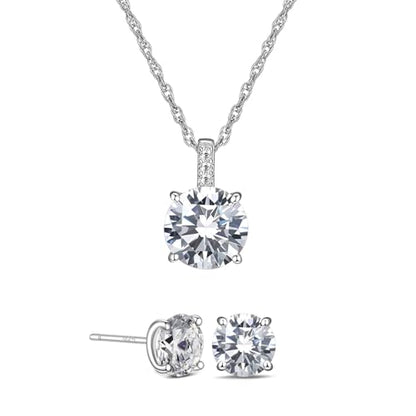 925 Sterling Silver Cubic Zirconia Necklace and Earrings Set for Women, Heart, Cushion, Round, Emerald Cut CZ, Solitaire Bezel Jewelry Set, CZ Bridal Jewelry Set, Bridesmaid Gift - style: Round Cut