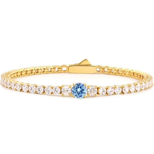 STORYJEWELLERY Birthstone Bracelets for Women, Tennis Bracelets for Women, Gold Plated Cubic Zirconia Bracelet, Lab-Grown Birthstone Jewelry - color: 12. December, size: Length 7"
