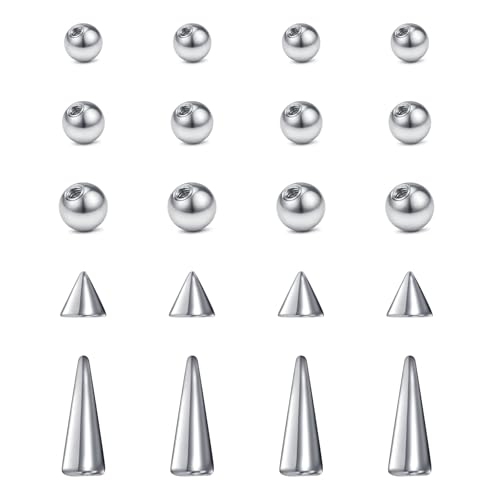 QWALIT 16gauge 14gauge Stainless Steel Replacement Balls for Lip Studs Labret Earrings Piercing Jewelry Septum Rings Externally Threaded Plastic Balls 3mm - 8mm - color: Set B1-16g -balls+spikes-silver