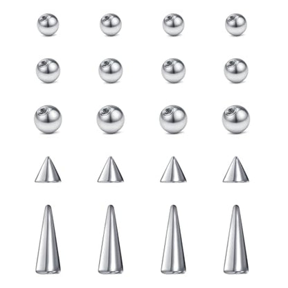QWALIT 16gauge 14gauge Stainless Steel Replacement Balls for Lip Studs Labret Earrings Piercing Jewelry Septum Rings Externally Threaded Plastic Balls 3mm - 8mm - color: Set B1-16g -balls+spikes-silver