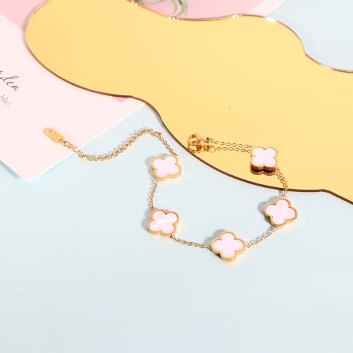 Delicacy Clover Bracelets Necklace Set:Clover Necklaces Clover Bracelet Women Link Bracelets Cute Gold Jewelry - color: White-Gold