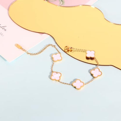 Delicacy Clover Bracelets Necklace Set:Clover Necklaces Clover Bracelet Women Link Bracelets Cute Gold Jewelry - color: White-Gold