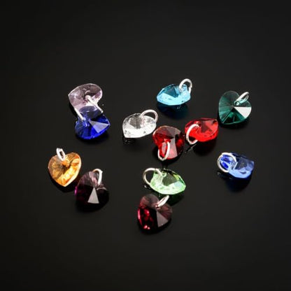 3 Sets Dangle Birthstone Charm Drops 10mm Valentine Love Heart Crystal Beads Silver Plated Open Jump Rings (36pcs) - size: Heart charm with jump rings (3 Sets/36pcs)
