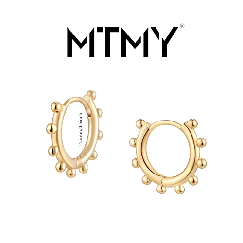 Huggie Hoop Earrings 14K Gold Plated Cubic Zirconia Dainty Simple Cute Beads Elegant CZ Circle Small Hoop Earring for Women Minimalist Handmade Hypoallergenic Jewelry - color: Beaded B
