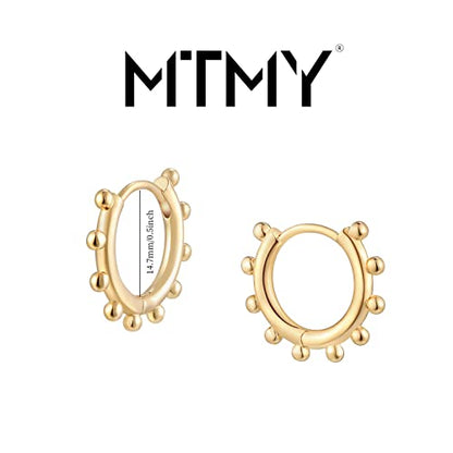 Huggie Hoop Earrings 14K Gold Plated Cubic Zirconia Dainty Simple Cute Beads Elegant CZ Circle Small Hoop Earring for Women Minimalist Handmade Hypoallergenic Jewelry - color: Beaded B