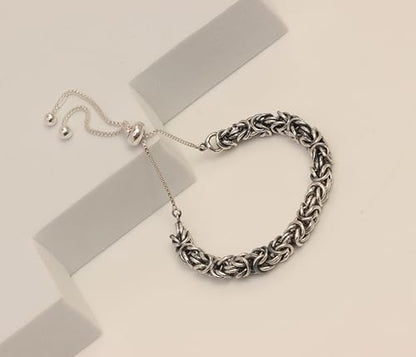 LeCalla 925 Sterling Silver Byzantine Bolo Bracelet for Women | Handmade Adjustable Sliding Bolo Link Chain Bracelet | Classic Italian Byzantine Jewelry - color: Rhodium Byzantine