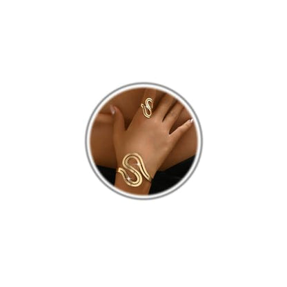 Chunky Cuff Bracelet with Ring Jewelry Set for Women Minimalist Wide Open Bracelet Simple Punk Snake Wrist Cuff Trendy Statement Jewelry