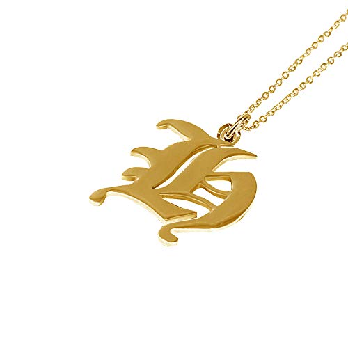 Women's Old English Initial Necklace 18K Gold Plated Stainless Steel Letter Pendant Gift - style: H