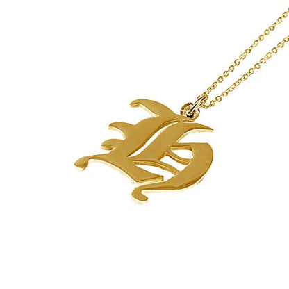 Women's Old English Initial Necklace 18K Gold Plated Stainless Steel Letter Pendant Gift - style: H