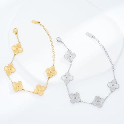 Waterproof Four-Leaf Clover Bracelet,Adjustable Link Double Sided Jewelry, Lovely Fashion Jewelry Gift for Women - color: Gold bracelet + silver bracelet