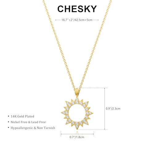 CHESKY Layered Necklaces for Women Trendy, Dainty 14k Gold Plated Pendant Necklace Layering Necklace for Women Non Tarnish Hypoallergenic Sun Gold Necklace Stack Gold Jewelry for Women Gifts - style: Sun-CZ