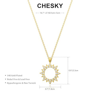 CHESKY Layered Necklaces for Women Trendy, Dainty 14k Gold Plated Pendant Necklace Layering Necklace for Women Non Tarnish Hypoallergenic Sun Gold Necklace Stack Gold Jewelry for Women Gifts - style: Sun-CZ
