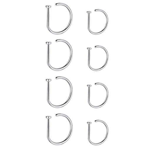 20G Nose Rings Piercing Jewelry Screw Hoops Hypoallergenic for Women Men - color: Silver D Shape,20G 8mm+10mm