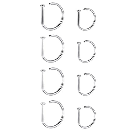 20G Nose Rings Piercing Jewelry Screw Hoops Hypoallergenic for Women Men - color: Silver D Shape,20G 8mm+10mm