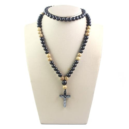 Wood Bead Necklace Africa Wooden Chain Statement Unisex Chunky Necklaces - color: A- Black