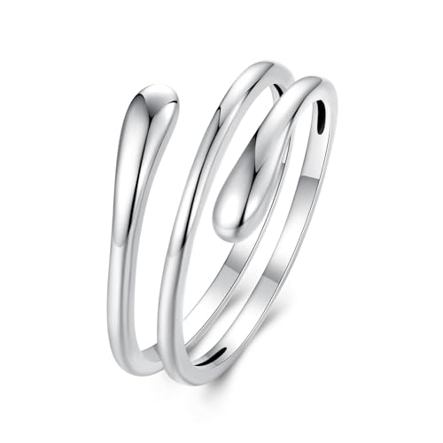 MUNDELL 925 Sterling Silver Simple Multi-layer Leaf Adjustable Ring Green Lucky Leaves Statement Ring for Women Promise Ring Fine Jewelry - color: Silver White