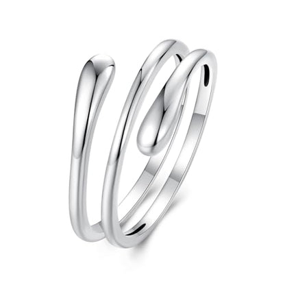 MUNDELL 925 Sterling Silver Simple Multi-layer Leaf Adjustable Ring Green Lucky Leaves Statement Ring for Women Promise Ring Fine Jewelry - color: Silver White
