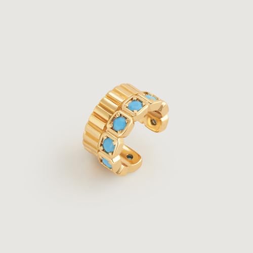 Ear Cuff Earrings for Women 14K Gold Plated Created Turquoise Cubic Zirconia Sparkling Boho Hollow Huggie Ear Cuffs Non Piercing | Clip On Cartilage | Single - color: Turquoise Block