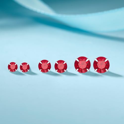 MASOP VOGU 3-5mm Sterling Silver Stud Earrings Set 14K White Gold Plated Hypoallergenic Tiny Round Cut CZ Cubic Zirconia Simulated Diamond Cartilage Studs for Women Men - color: E#Silver-3Pairs(3/4/5mm)-Red CZ