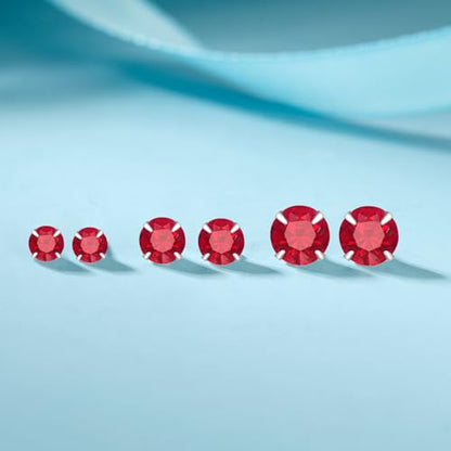 MASOP VOGU 3-5mm Sterling Silver Stud Earrings Set 14K White Gold Plated Hypoallergenic Tiny Round Cut CZ Cubic Zirconia Simulated Diamond Cartilage Studs for Women Men - color: E#Silver-3Pairs(3/4/5mm)-Red CZ