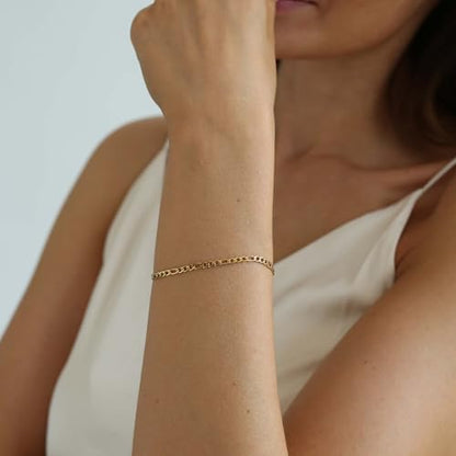 18K Gold Plated Pearl Beaded Cross Bracelets for Women Adjustable Stainless Steel Dainty Thin Gold Box Cuban Twisted Link Chain Bracelet Bridesmaid Jewelry Gifts - color: Figaro-Gold