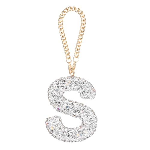 MECCANIXITY Bling Car Letter Charm, Initial S Letter Interior Car Rear View Mirror Decoration Hanging Crystal Ornaments for Women Bags Water Cup DIY Craft, Silver - style: Letter S