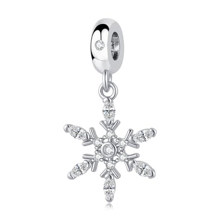 Snowflake Dangle Charm Birthstone Bead Compatible with Pandora Bracelet Women Christmas Gift - color: White