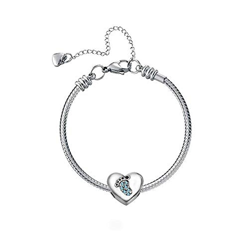 KunBead January-December Birthstone Footprint Heart Birthday Love Bead Charms Compatible with Pandora Bracelet for Mom Daughter Grandma Granddaughter - color: March